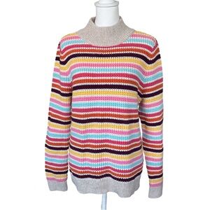 Talbots Bright Multicolor Striped Mock Neck Heavy LS Sweater Gray Trim NWT